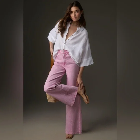 Amo Jeans Frida Wide Leg High Waisted Peony Pink Jeans 26 - Picture 6 of 12